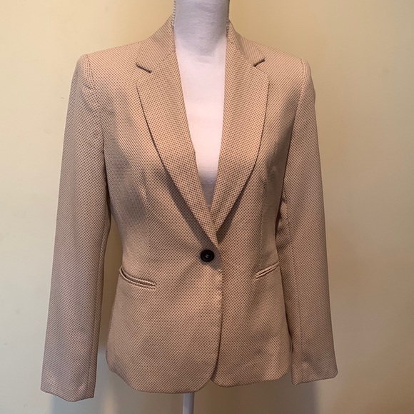 ZARA Tailored Blazer Tan With Black Polka Dots Academia Old Money Neutral Sz 6 - Picture 1 of 12